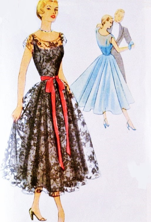 1950s DREAMY Party Evening Dress and Slip Pattern McCALL 8035 Full Dancing Skirt Perfect For Lace and Sheer Fabrics Bust 30 Vintage Sewing Pattern