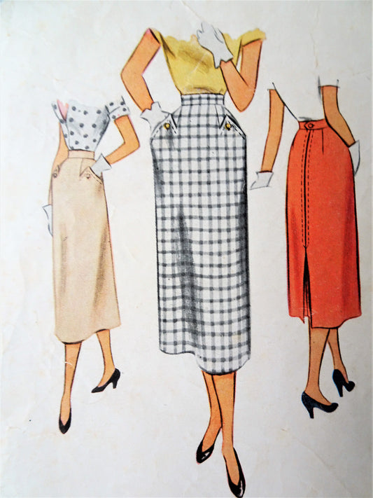 1950s STYLISH Slim Skirt Pattern McCALL 8159 Figure Flattering Slim Calf Length Skirt Waist 24 Vintage Sewing Pattern