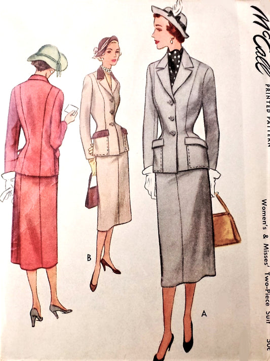 1950s CHIC Suit Pattern McCALL 8218 Slim Skirt, Tailored Nipped Waist Jacket, Classic Suit, Bust 30 Vintage Sewing Pattern FACTORY FOLDED