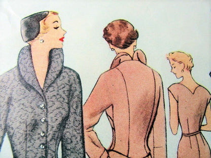 1950s STUNNING Cocktail Evening Party Dress and Wing Collar Jacket Pattern McCALL 8220 Unique Shaped Neckline Slim Dress Bust 36 Vintage Sewing Pattern
