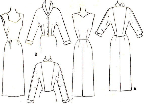 1950s STUNNING Cocktail Evening Party Dress and Wing Collar Jacket Pattern McCALL 8220 Unique Shaped Neckline Slim Dress Bust 36 Vintage Sewing Pattern