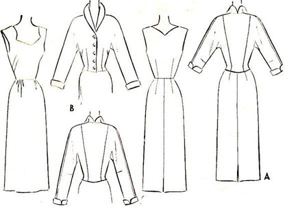 1950s STUNNING Cocktail Evening Party Dress and Wing Collar Jacket Pattern McCALL 8220 Unique Shaped Neckline Slim Dress Bust 36 Vintage Sewing Pattern