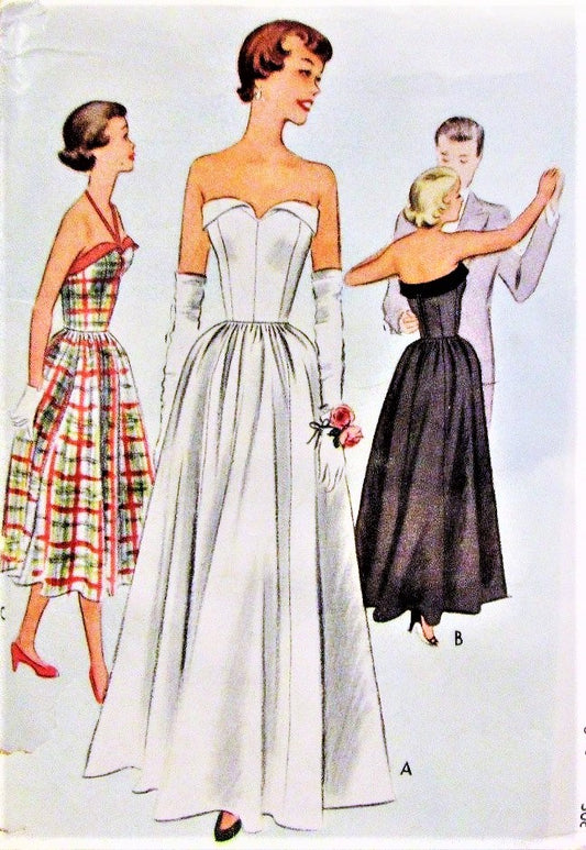 1950s BEAUTIFUL Strapless Evening Gown Pattern McCALL 8235 Strapless Full Skirt Evening Party Dress In 2 Lengths Bust 33 Vintage Sewing Pattern