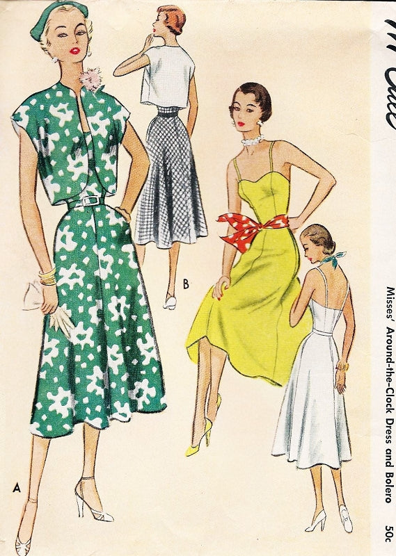 1950s Lovely Sun Dress and Jacket Pattern  McCall 8345 Around The Clock Dress and Bolero Daytime or Evening Cocktail  Sweetheart Neckline Low Back Bust 30 Vintage Sewing Pattern