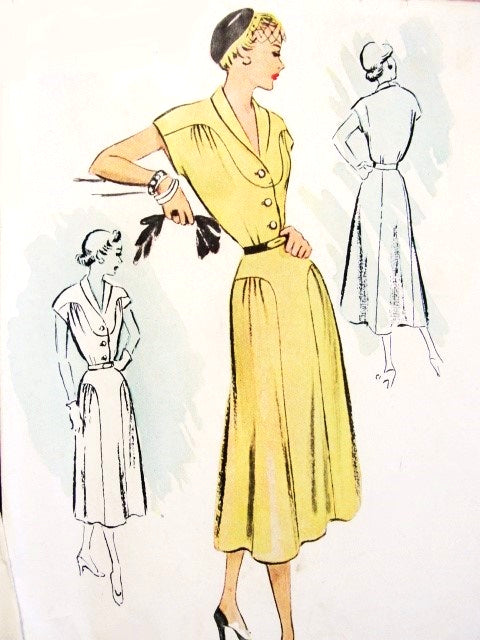 1950s LOVELY Dress Pattern McCALL 8378 Unique Design Day or Cocktail Dress Bust 38 Vintage Sewing Pattern