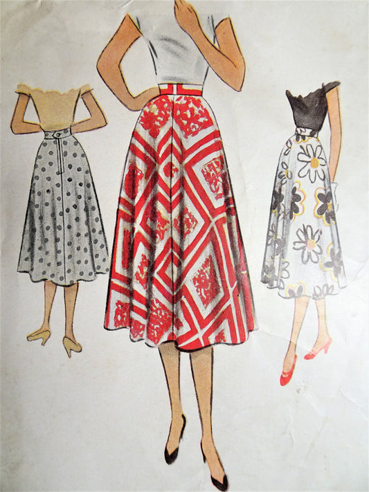 1950s FLATTERING Flared Skirt Pattern McCALL 8394 Easy To Sew Waist 26 Vintage Sewing Pattern