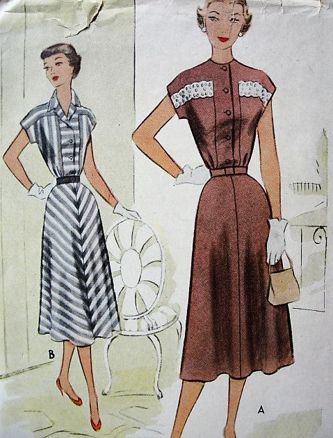 1950s STYLISH Dress Pattern McCALL 8407 Figure Flattering Dress Two Versions Bust 30 Vintage Sewing Pattern FACTORY FOLDED