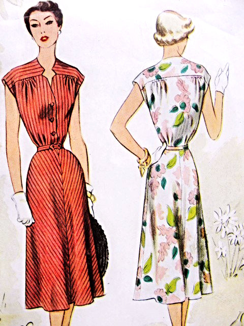 1950s Sleek Dress Pattern McCALL 8425 Lovely Notched Keyhole Style NecklineFlattering Flared Skirt Bust 34 Vintage Sewing Pattern