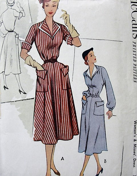 1950s SNAPPY Dress Pattern McCALLS 8635 Lovely Dress V Neckline Flared Skirt With Pockets Bust 30 Vintage Sewing Pattern FACTORY FOLDED