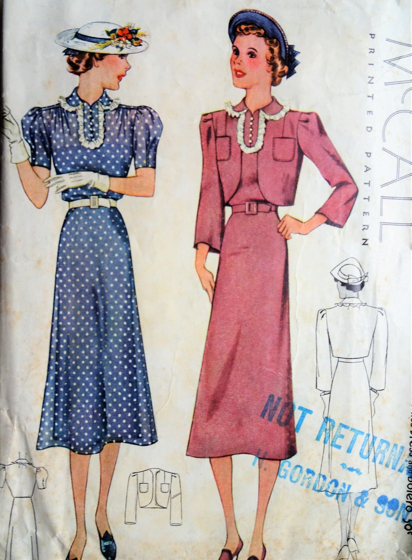 1930s PRETTY Dress and Bolero Pattern McCALL 9275 Party or Day Design Bust 30 Vintage Sewing Pattern