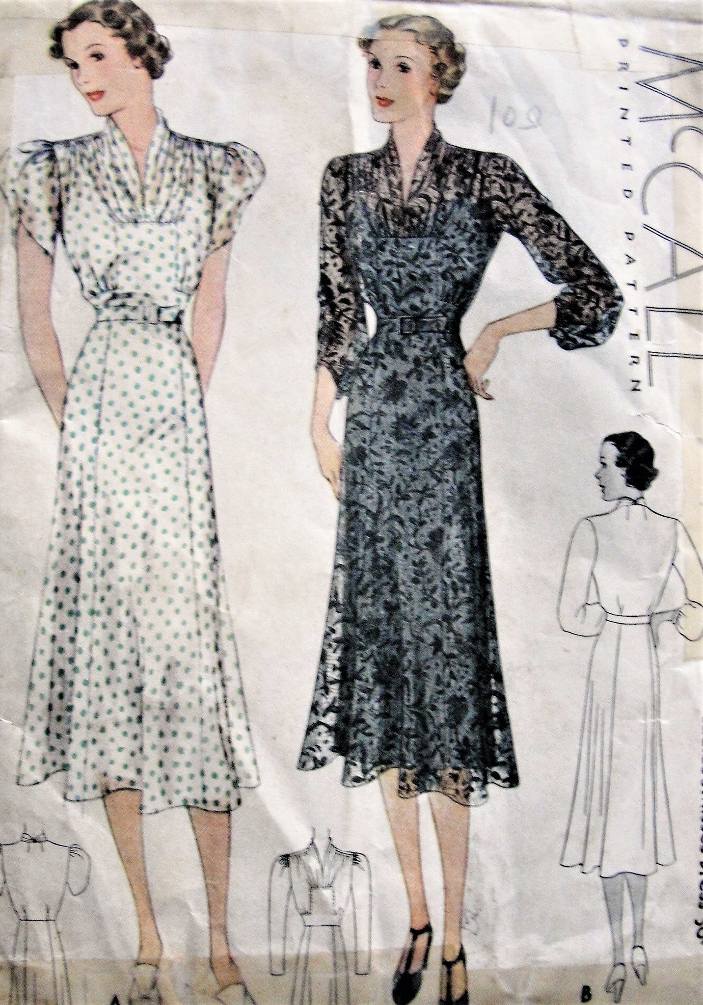 Vintage 1930s LOVELY Belted Dress In Two Styles McCall 9322 Sewing Pattern Bust 30