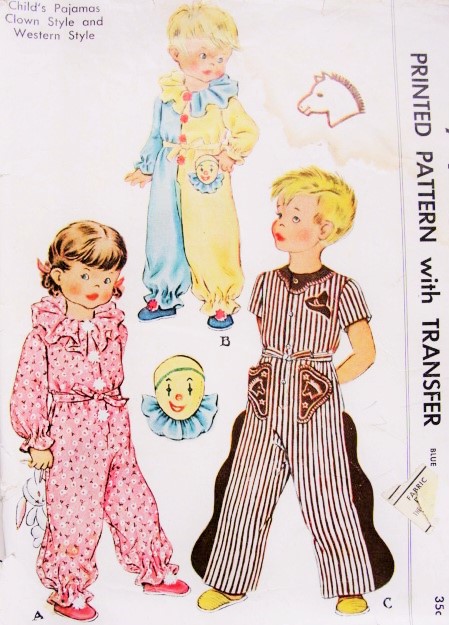 1950 Sweet Childrens Pajamas Pattern McCall 1548 Cute Clown or Western Style PJs Size 6 Vintage Sewing Pattern