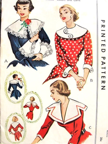 1950 DRAMATIC Large Collars and Cuffs Pattern McCALL 1552 Three Beautiful Styles One Size Vintage Sewing Pattern UNCUT