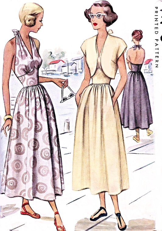 1940s BEAUTIFUL Sun Dress and Bolero Pattern  McCALL 7248 Figure Flattering Midriff Halter Dress  Vintage Sewing Pattern Bust 32