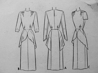 1940s Stunning Dress Pattern McCall 7450 Flim Noir Style Cocktail Dinner Dress With Overskirt Unique and Striking Design Bust 30 Vintage Sewing Pattern