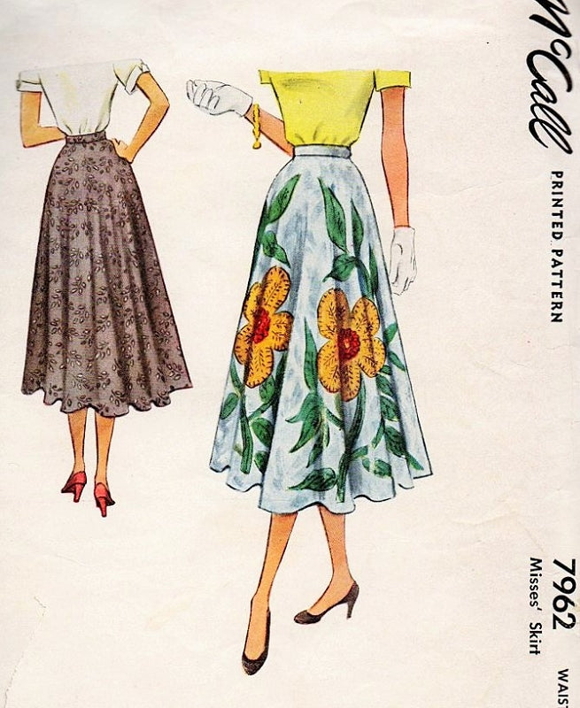 1950s PRETTY Circle Skirt Pattern McCALL 7962 EASY to Sew Waist 23 Vintage Sewing Pattern