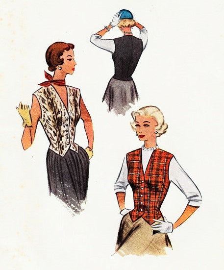 1950s Vest Weskit Pattern McCall 8228 Wear As Vest or As Blouse Plunging V Neckline  Bust 30 Vintage Sewing Pattern