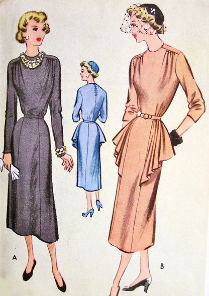 1950 Beautiful Day or Cocktail Dress Pattern McCALL 8240 Two Styles Bust 32 Vintage Sewing Pattern