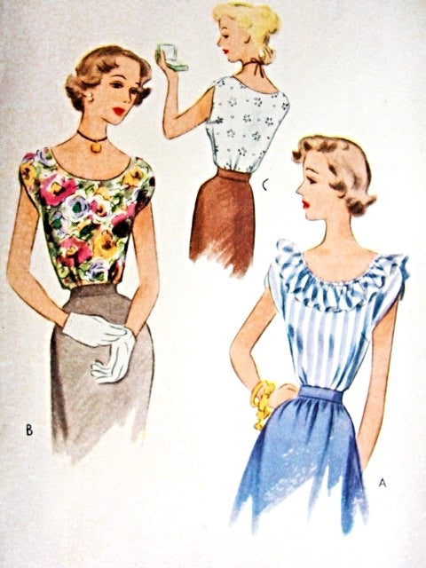 1940s Pretty Sleeveless Blouse Pattern McCall 7672 Three Style Versions Easy To Sew Bust 30 Vintage Sewing Pattern FACTORY FOLDED