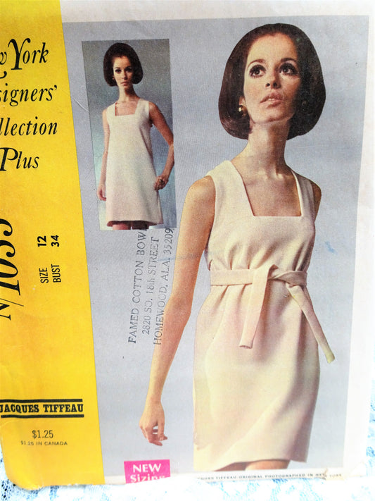 1960s MOD Designer Mini Dress Pattern McCALLS 1033  Jacques Tiffeau Day or Party Dress Bust 34 Vintage Sewing Pattern FACTORY FOLDED