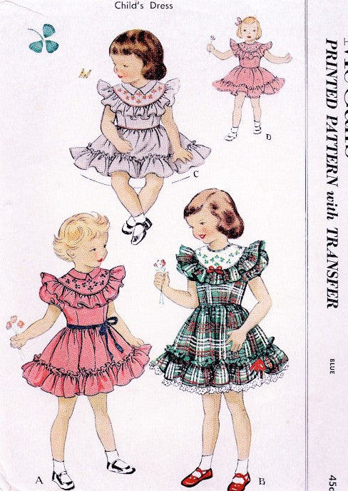 SWEET 1950s Adorable Little Girls Ruffled Dress Pattern McCALLS 1622 Puff Sleeves Toddler Size 2 or 4 Childrens Vintage Sewing Pattern