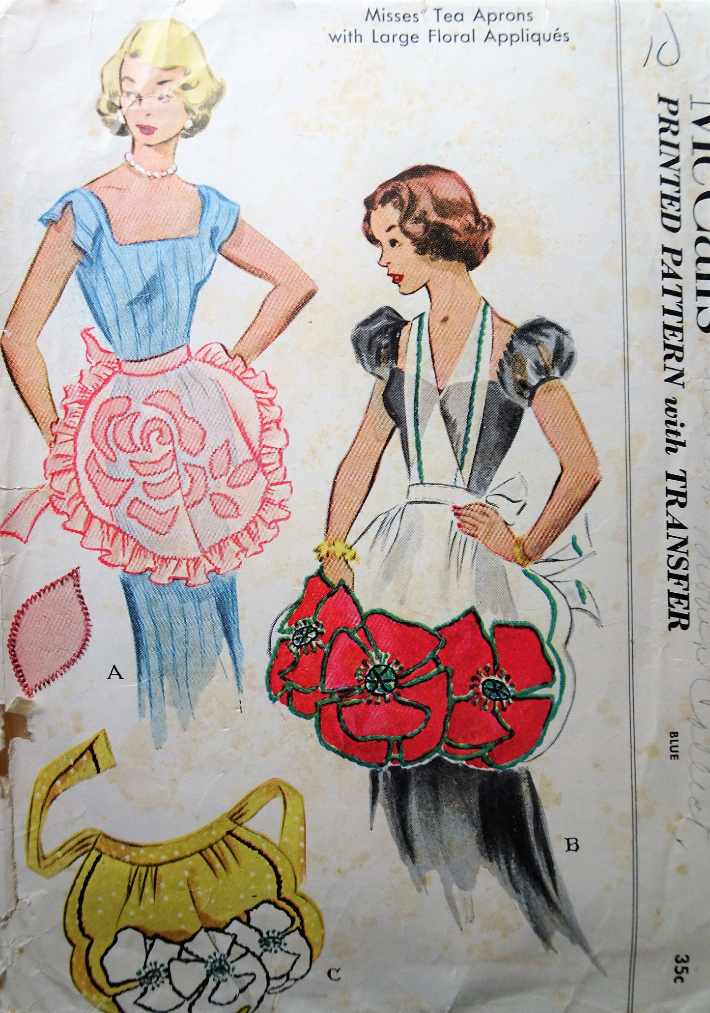 1950s Vintage LOVELY Apron with Floral Appliques McCalls 1710 Sewing Pattern