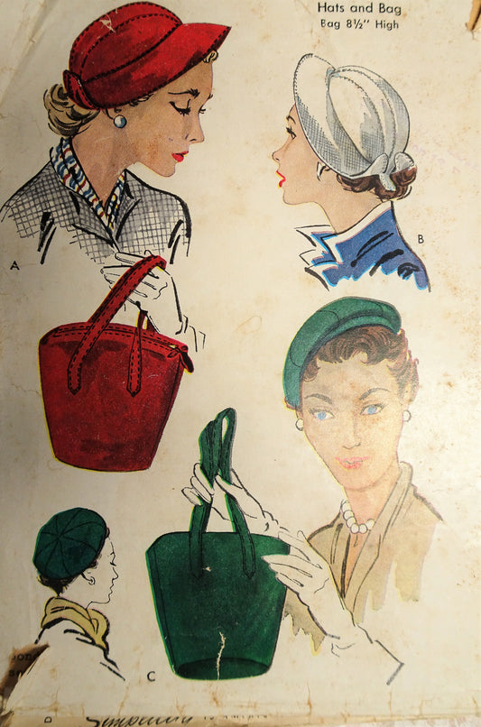 1950s CHIC Hats and Bag Pattern McCALLS 1745 Three Hat Styles and Fab Hand Bag Purse Vintage Sewing Pattern