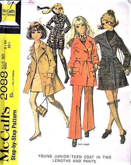 FAB 60s Trench Coat Pattern McCALLS 2088 Coat and Pants Bust 30 Vintage Sewing Pattern