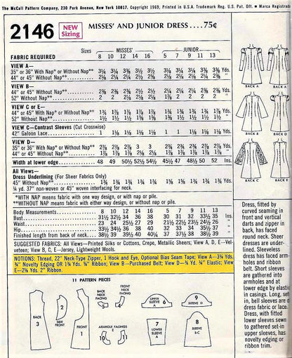 1960s MOD Cute Dress Pattern McCALLS 2146 Fabulous Five Versions Day or Party Styles ,Bust 36 Vintage Sewing Pattern UNCUT