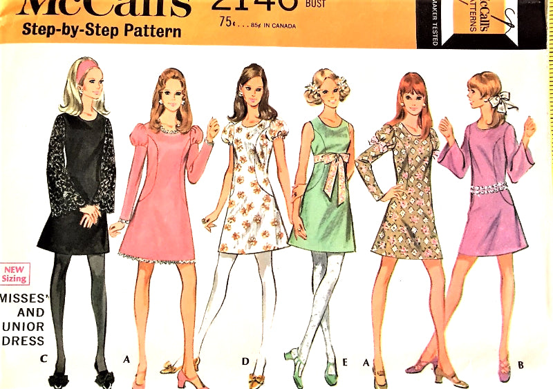1960s MOD Cute Dress Pattern McCALLS 2146 Fabulous Five Versions Day or Party Styles ,Bust 36 Vintage Sewing Pattern UNCUT
