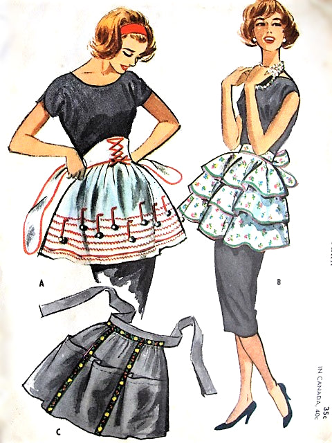 1950s ADORABLE Three Short Aprons Hostess Apron Pattern McCALLS 2263 Three Pretty Styles Vintage Sewing Pattern