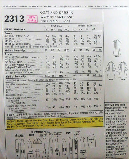 FABULOUS 1970s Coat and Dress Pattern McCALLS 2313 Lined Coat,Cute Dress Bust 39 Vintage Sewing Pattern UNCUT