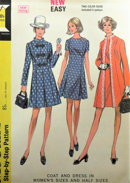 FABULOUS 1970s Coat and Dress Pattern McCALLS 2313 Lined Coat,Cute Dress Bust 39 Vintage Sewing Pattern UNCUT