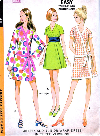 1970s McCALLS 2341 FAB Kimono Wrap Dress Pattern Easy To Make Day or Party Raglan Sleeve Dress Bust 31 Vintage Sewing Pattern UNCUT