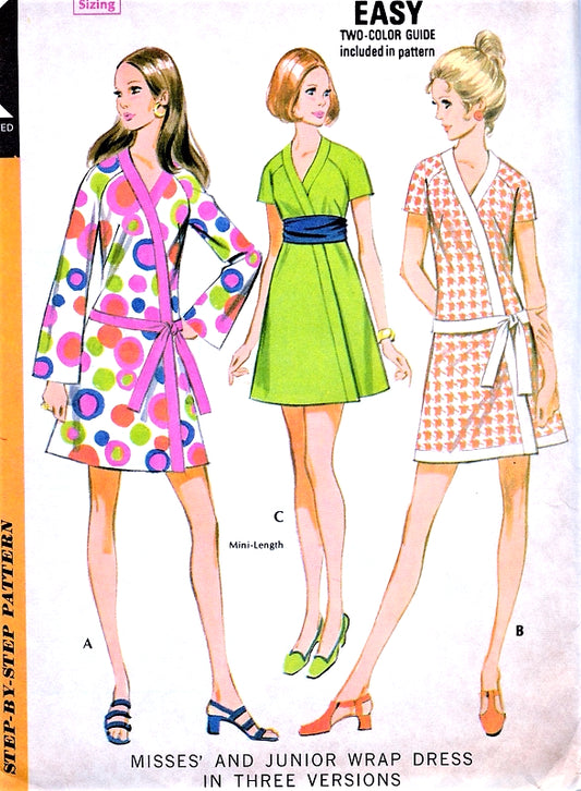 1970s McCALLS 2341 FAB Kimono Wrap Dress Pattern Easy To Make Day or Party Raglan Sleeve Dress Bust 31 Vintage Sewing Pattern UNCUT