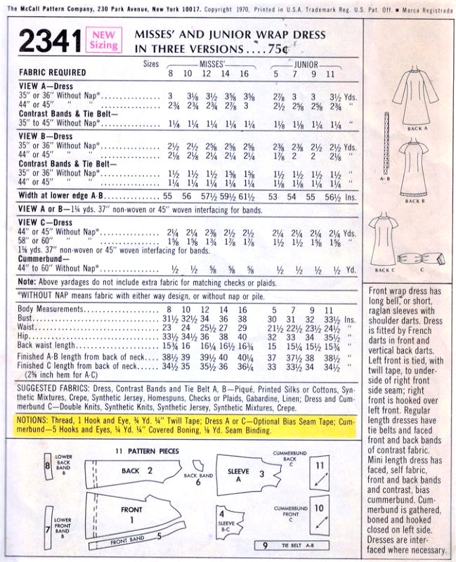 1970s McCALLS 2341 FAB Kimono Wrap Dress Pattern Easy To Make Day or Party Raglan Sleeve Dress Bust 31 Vintage Sewing Pattern UNCUT