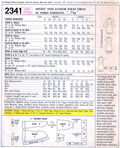 1970s McCALLS 2341 FAB Kimono Wrap Dress Pattern Easy To Make Day or Party Raglan Sleeve Dress Bust 31 Vintage Sewing Pattern UNCUT