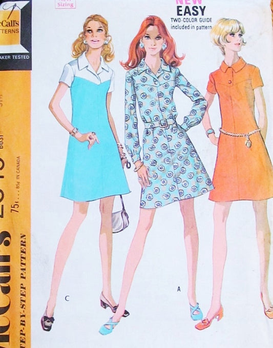 1970s RETRO Dress Pattern McCalls 2345 Three Style Versions Vintage Sewing Pattern