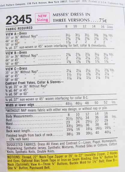 1970s RETRO Dress Pattern McCalls 2345 Three Style Versions Vintage Sewing Pattern