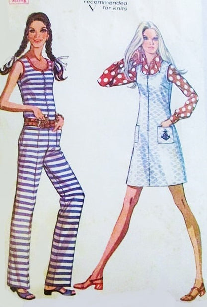 1970s FAB Slim Legged JUMPSUIT and Jumper Dress Pattern McCALLS 2356  Bust  30 or 31 Vintage Sewing Pattern FACTORY FOLDED