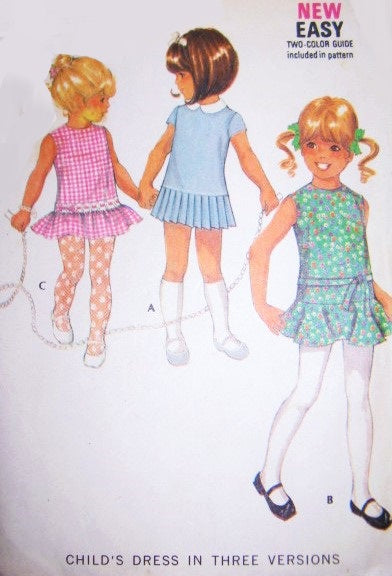 1970s ADORABLE Little Girls Toddlers Drop Waist Dress Pattern McCALLS 2372 Size 4 Vintage Sewing Pattern UNCUT