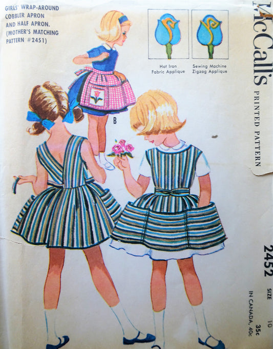1960s Vintage SWEET Girls Apron with Applique McCalls 2452 Sewing Pattern
