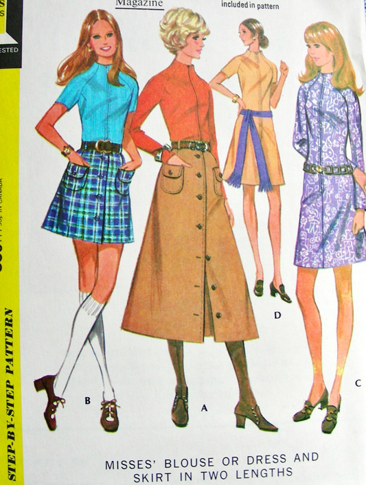 1970s FAB 1970's Blouse or Dress and Skirt in 2 Lengths Pattern McCALLs 2457 Mini or Midi Skirts Bust 32 Vintage Sewing Pattern FF