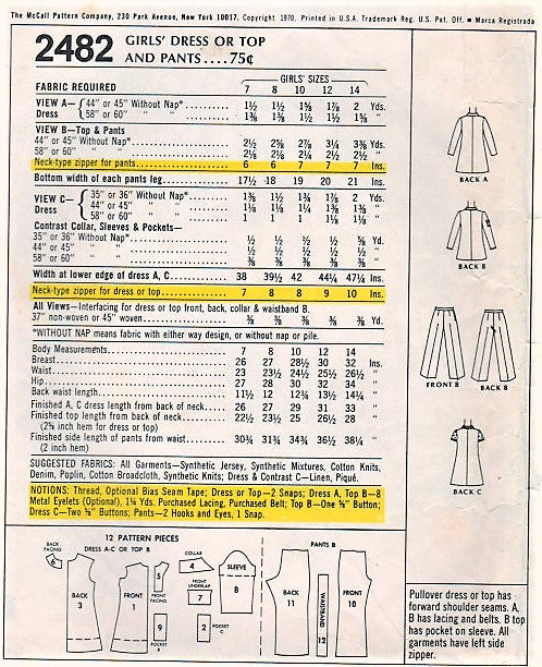 1970s RETRO Girls Lace Up Dress Tunic and Pants Pattern McCALLS 2482 Hip Styles Size 14 Childrens Vintage Sewing Pattern UNCUT