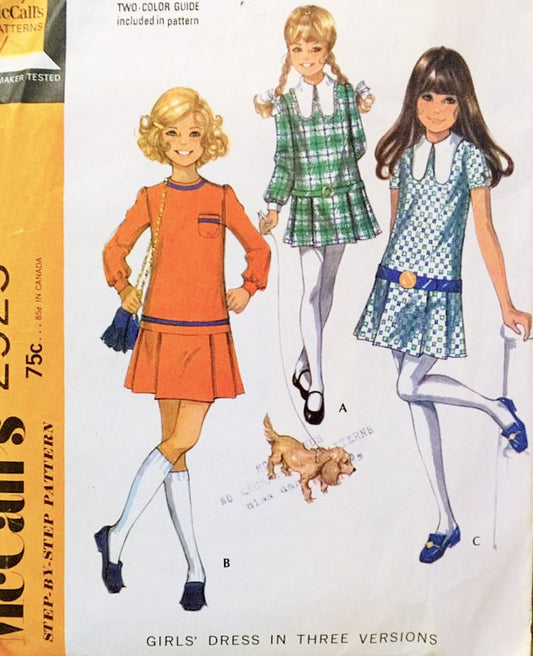 1970s Cute Girls Drop Waist Dress Pattern McCalls 2523 Size 14 Dress Vintage Sewing Pattern FACTORY FOLDED