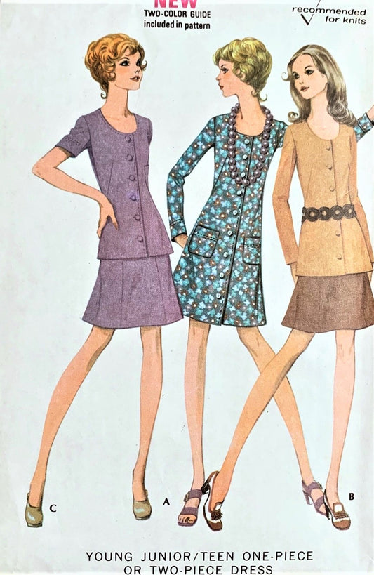1970s Dress or 2 Pc Dress Pattern McCALLS 2559 Two Cute Styles Bust 30 Vintage Sewing Pattern UNCUT