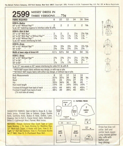 1970s LOVELY Day or Party Dress Pattern McCALLS 2599 Mini or Midi Dress, Fab Design Details Bust 32 Vintage Sewing Pattern UNCUT