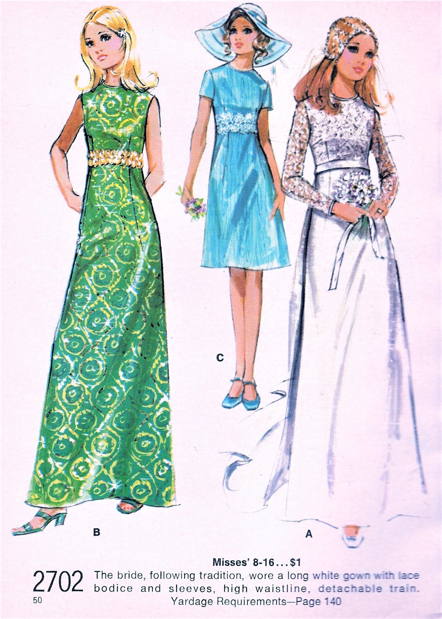 1970s BEAUTIFUL Wedding Gown Bridal Dress Pattern McCALLS 2702 Three Versions Bust 34 Easy To Sew Vintage Sewing Pattern UNCUT