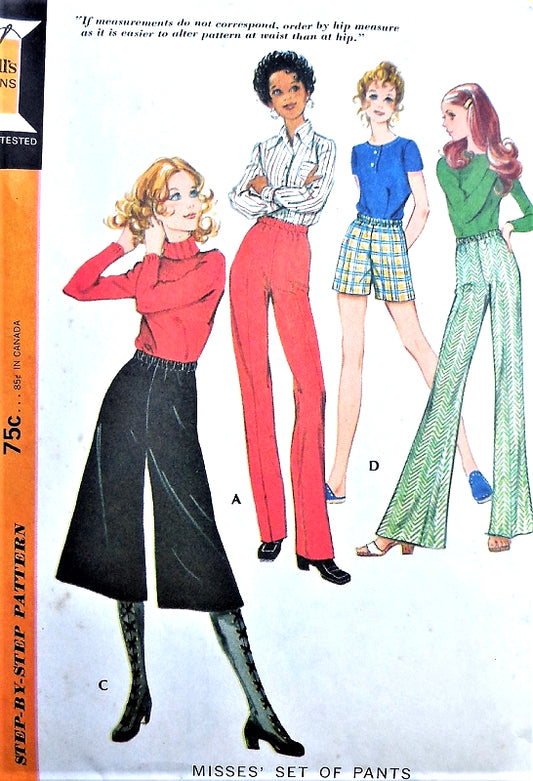 RETRO 70s High Waist Shorts Wide Leg Pants Midi Culottes Gauchos Slim Leg Pants  Pattern McCALLS 2721 Waist 23 Vintage Sewing Pattern UNCUT