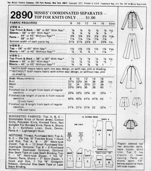 1970s Hip Huggers Pants, Shorts Hotpants and Tops Pattern McCalls 2890 Cute 70s Styles Midriff ,Tunic  and Tuck In Top Vintage Sewing Pattern UNCUT